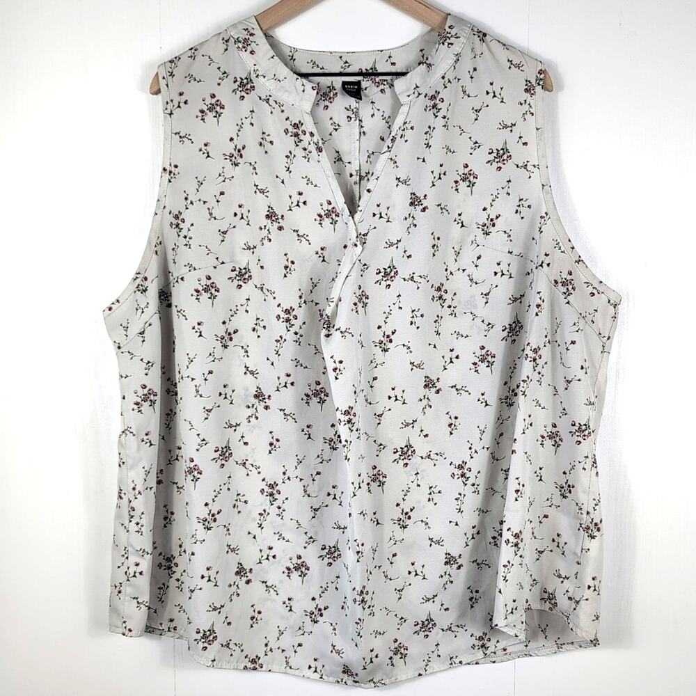 Shein Curve Plus 4XL Women’s Blouse White Floral Sleeveless V-Neck Button Front - Picture 1 of 12